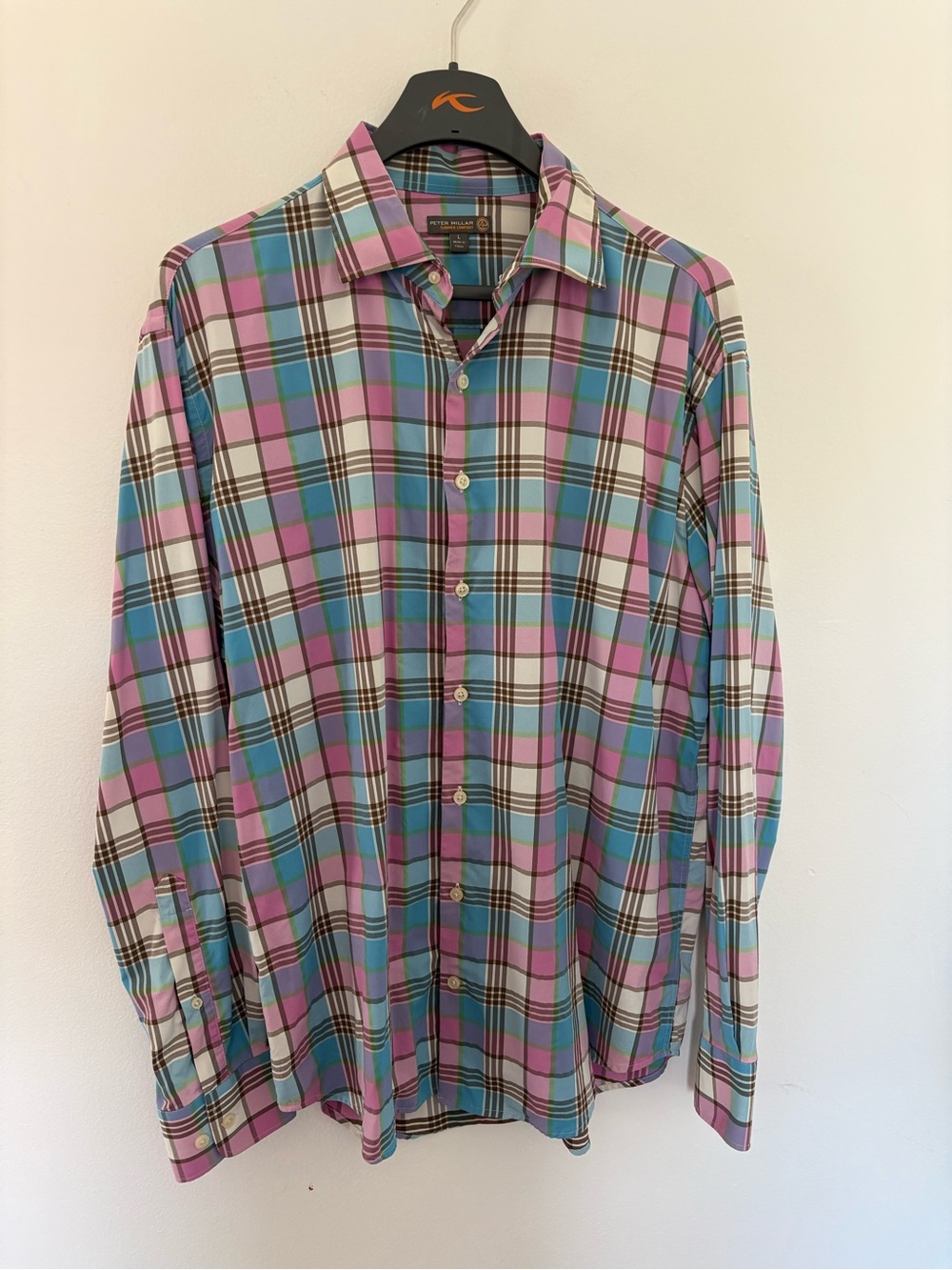 Peter Millar Summer Comfort plaid long sleeved button down shirt size L